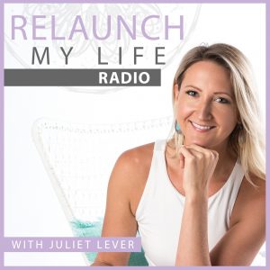 Relaunch My Life Radio logo and portrait of Juliet Lever